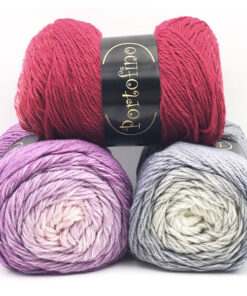 La Lana Portofino è un filato in lana morbido e leggero, soprprendente la sfumatura che delicatamente da degrade diventa tinta unita, certificata oeko-tex® e disponibile in 3 colorazioni.